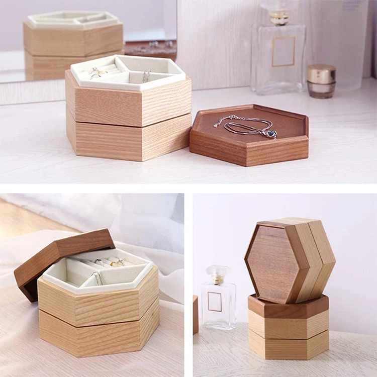 Luxury Wooden Jewelry Box Two Layers Solid Wood for Necklaces Earrings Bracelets Storage with Lid