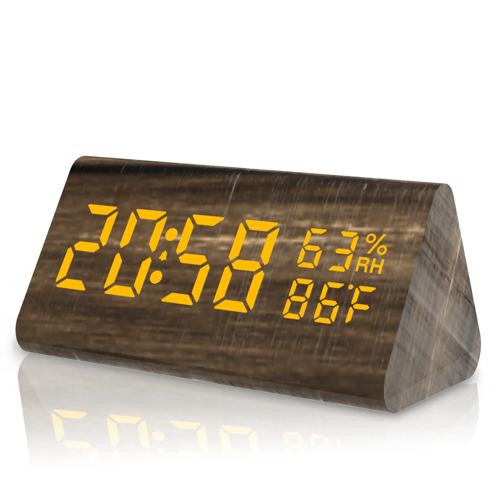 New Custom Logo Alarm Clock Home Decor Wood Digital Triangle Desk Clock With Humidity Temperature Display
