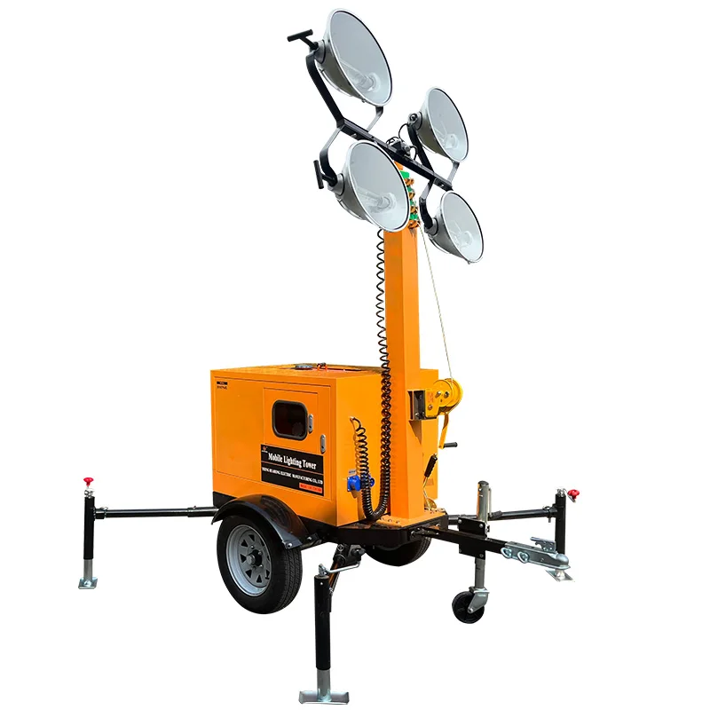 4 1000 watt metal Halide Floodlight Hot Sale Diesel Generator Trailer Tower Lighting Construction LED Light Mobile Lighthouse