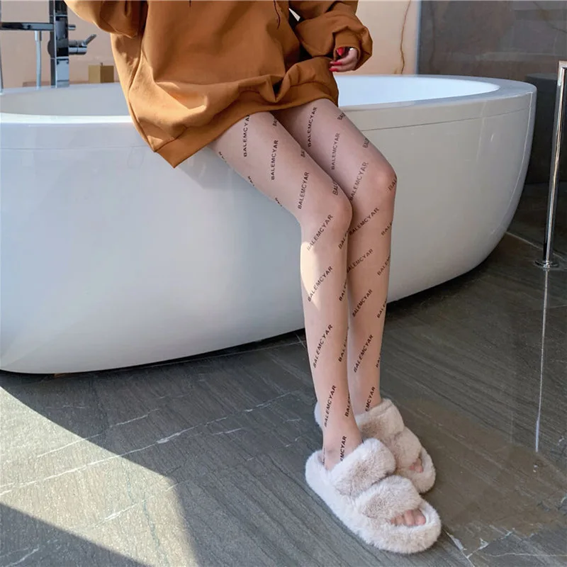  Sexy Women Letter Printed Pantyhose Fashion Nylon Tight Inscription Stockings Female Ultra-thin Breathable