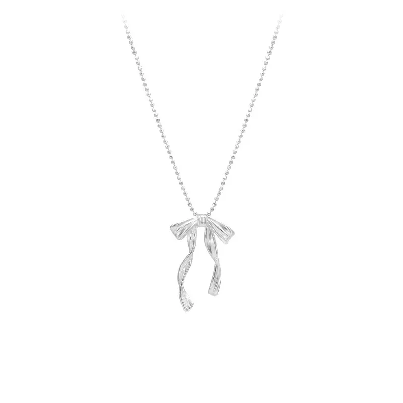 Silverbene Women Beautiful Bow-Knot 925 Sterling Silver Necklace