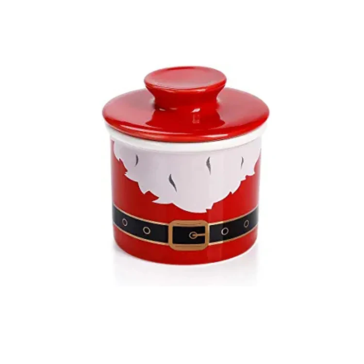 christmas decal ceramic porcelain white butter dish plate with lid