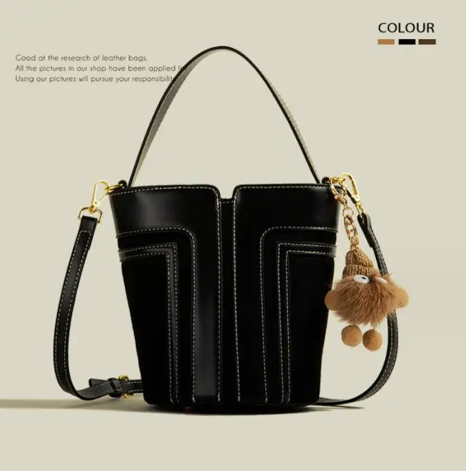 2024 Alibaba wholesale luxury woman PU handbags bucket strap, new spring design fashion leather bucket handbags online shopping