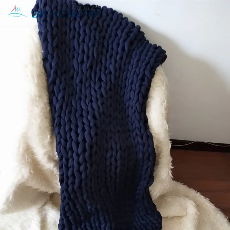 New Arrival wholesale travel coolmax highly breathable cotton super chunky throw wool knitted weighted blanket