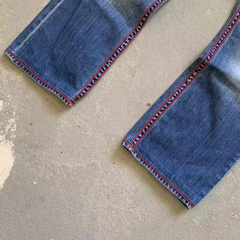 DiZNEW custom High street embroidered ripped jeans Vintage blue jeans wholesale dark wash worn street jeans plus size