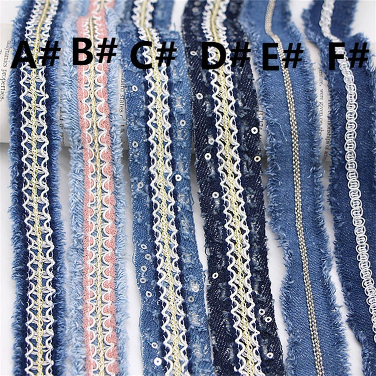 Wholesale Winter Coat Luxury Border Lace Trimming Ethnic Cord Blue Jeans Lace Trim Embroidery Sequin Lace Trim