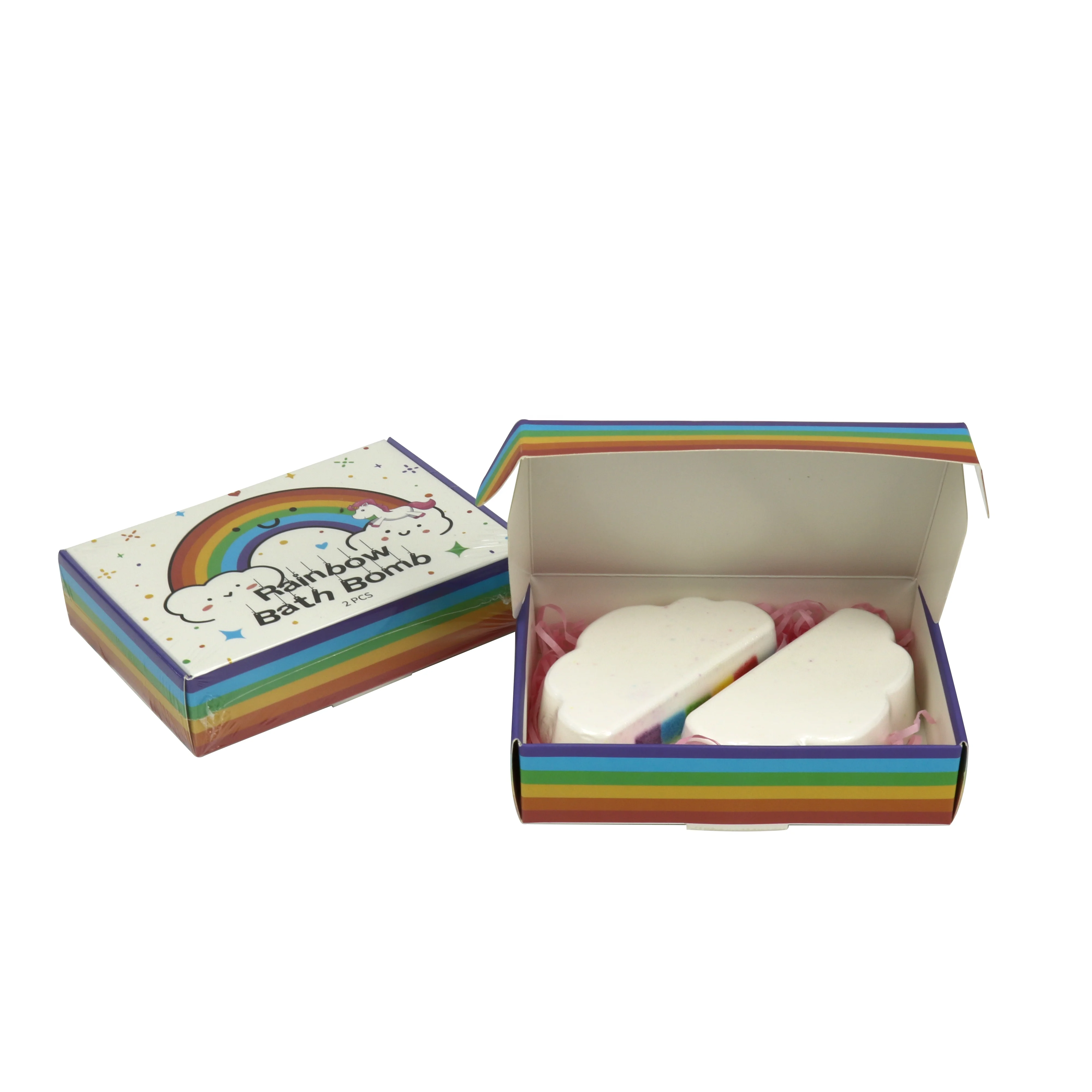 1PK Rainbow Bath Bombs Gift Box Wrapped Woman Handmade Fizzies Rainbow Cloud SPA Bath Bombs