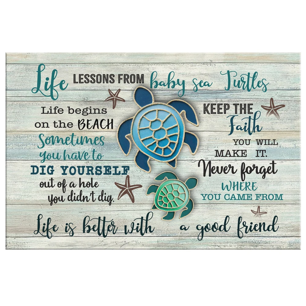 Life Lessons From Baby Sea Turtles Canvas Wall Art Farmhouse Sign