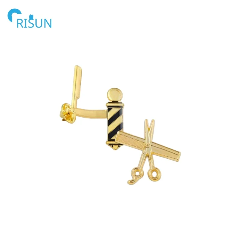 Gold Silver Enamel Fashion Barber Hairdresser Wash Cut Blow Pin Brooch Badge Custom Barber Turn Light Lapel Pins