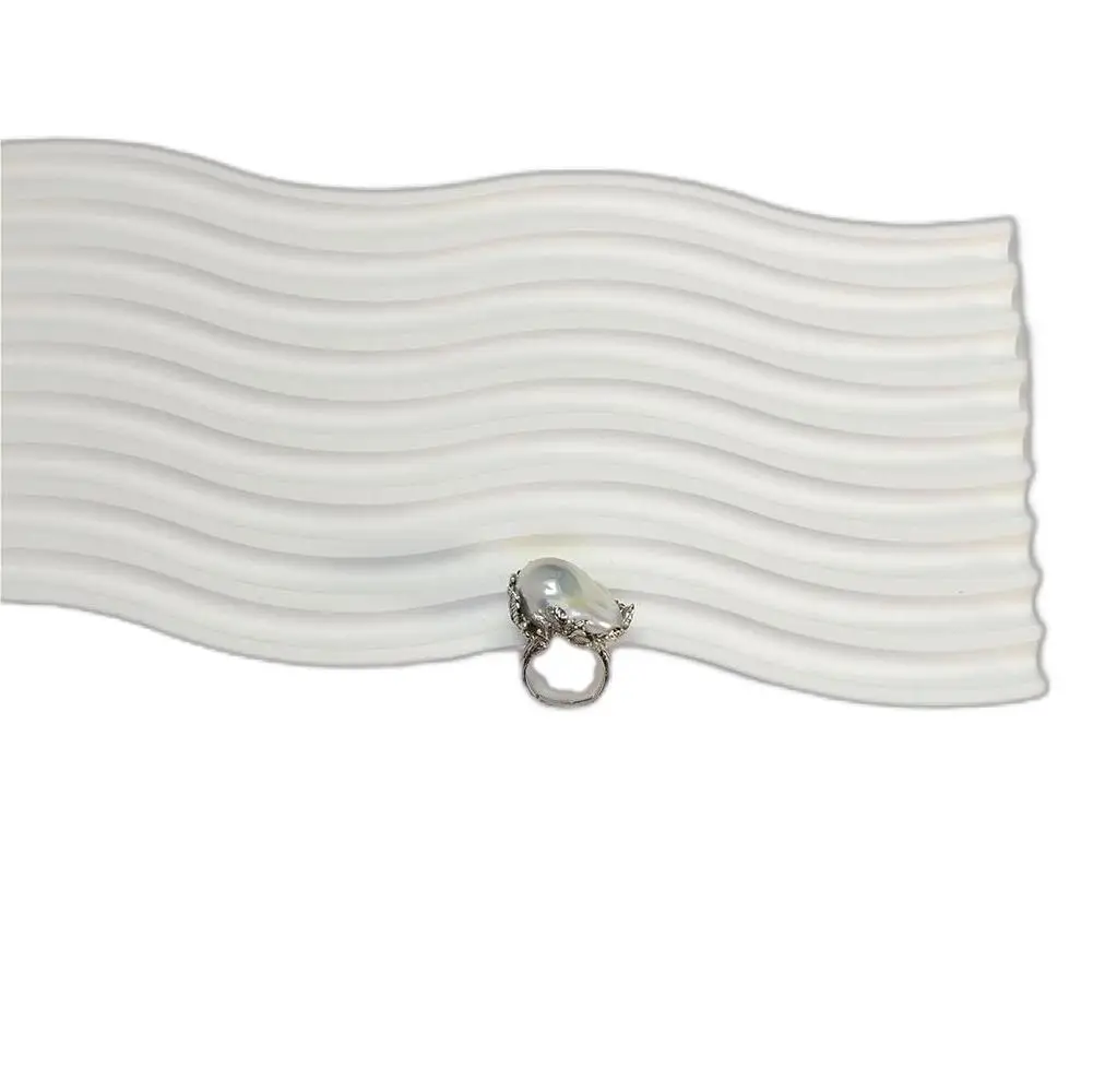 New Classic Design 17-20mm Natural Pearl Jewelry Gifts For Women S925 Sterling Silver Big Baroque 5A Aurora Pearl Rings