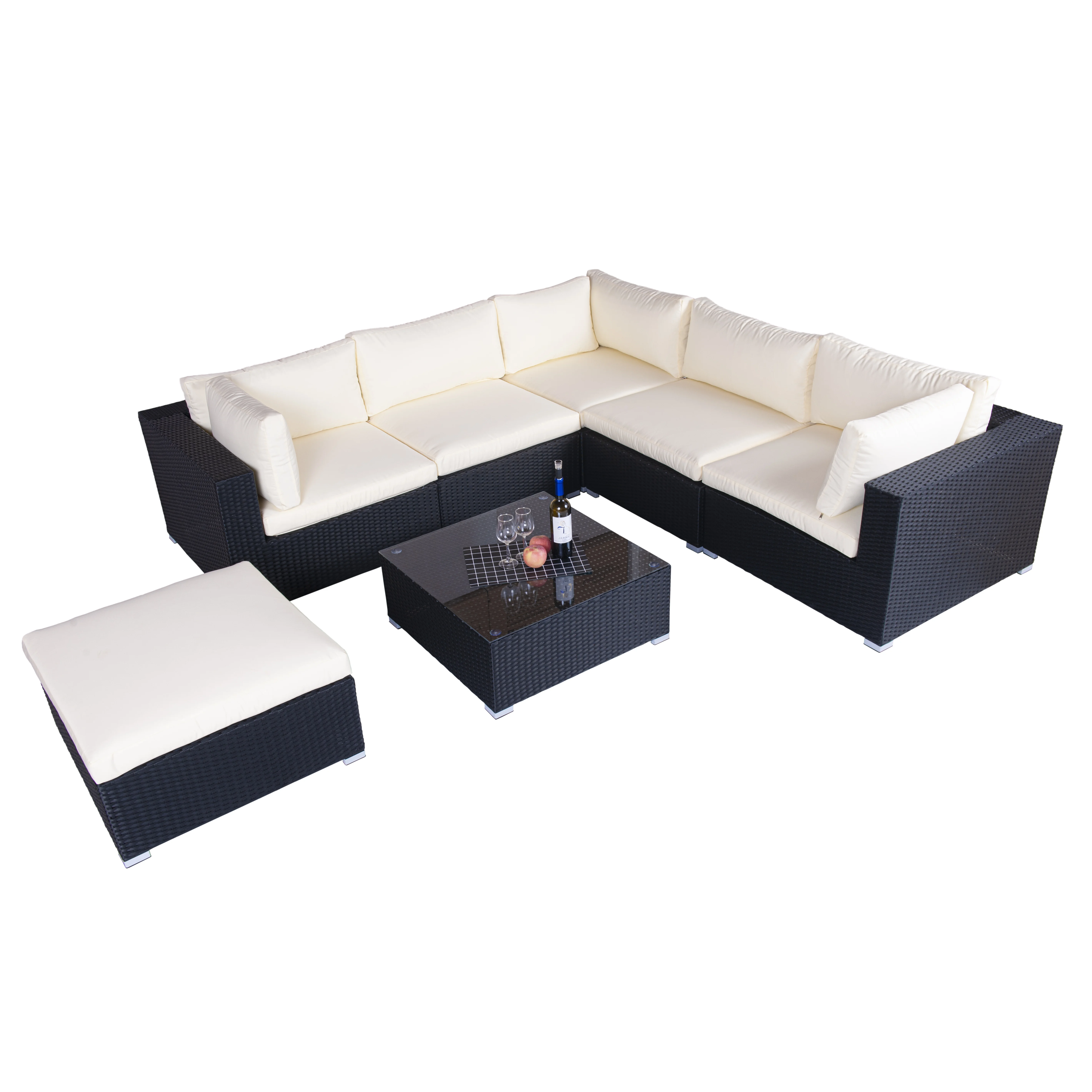 L-образный диван, мебель из ротанга для любой погоды, Модный Набор садовых диванов, садовая мебель из ротанга