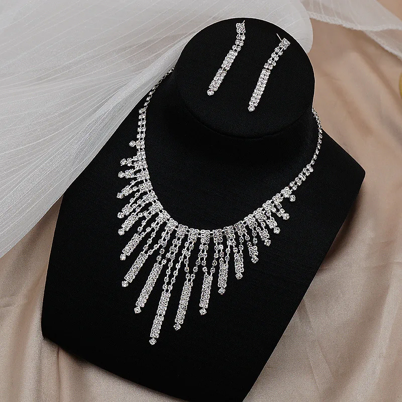 High quality full diamond fashion luxury geometric rhinestone bridal jewelry choker necklace for fine wedding set party women