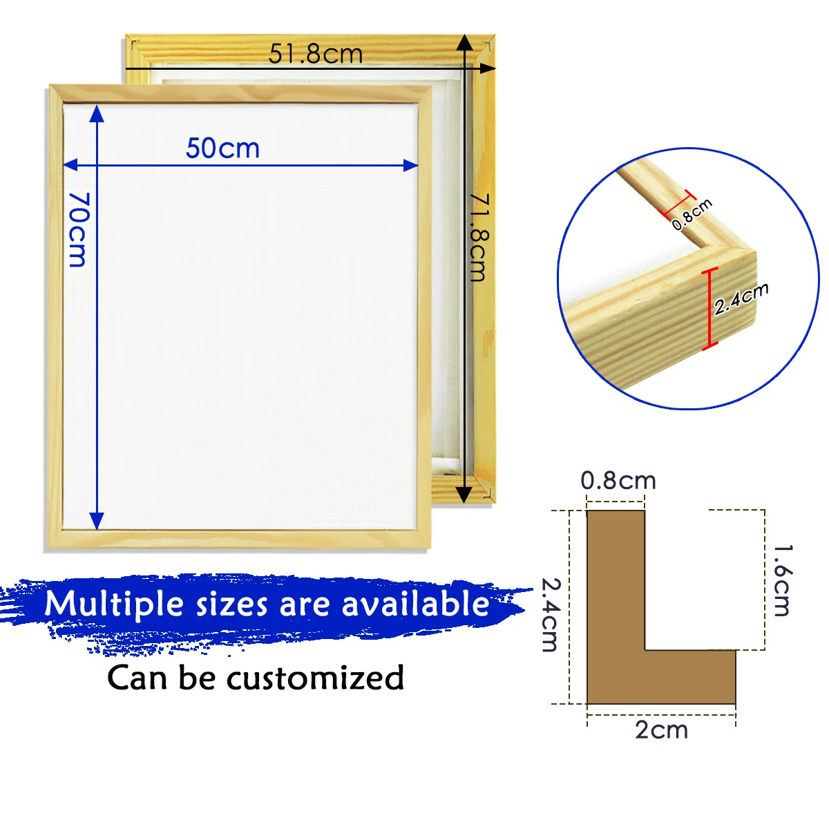Canvas Frame 50x70cm, DIY Natural Canvas Floating Frame, Floater Frame For 1.6CM Deep Canvas Painting