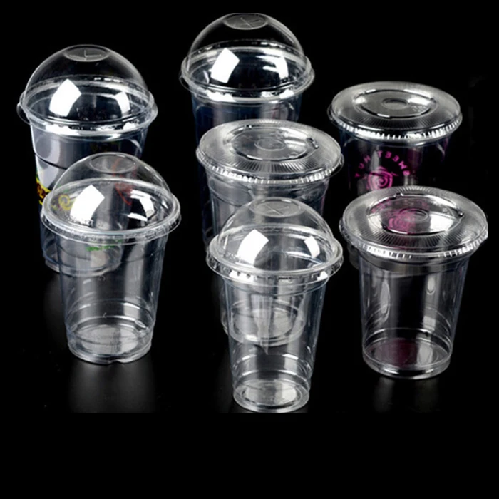 OEM Service Disposable milkshake plastic cups with own logo printed plastic PET cup with dome id