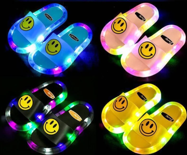 Children kids light up slippers LED Flash Light Outdoor Luminescent Smiling Face Flower Slippers