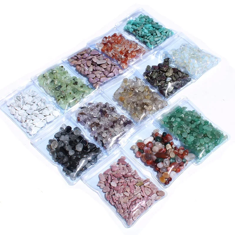 wholesale bulk natural many kinds quartz crystals healing stones PE bag package crystal gravel tumbled stones for home decor
