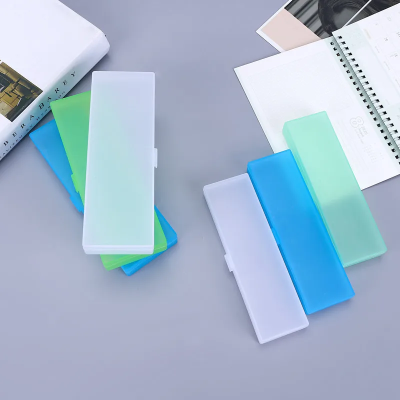 clear Colorful lengthen Plastic Pencil Box Sketch translucent frosted Pencil Case Plastic Stationery Case Amazon Hot Sale