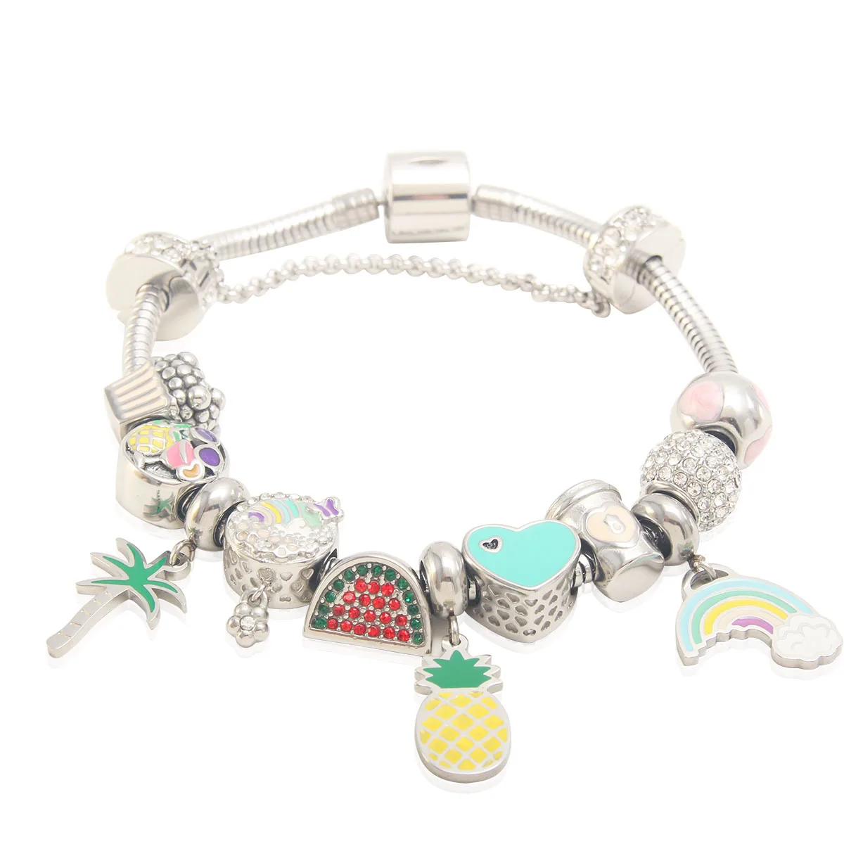 Fashion Washable Stainless Steel DIY Zircon Bangles Waterproof Bone Chain Beads Pendant Bracelets Jewelry Accessories