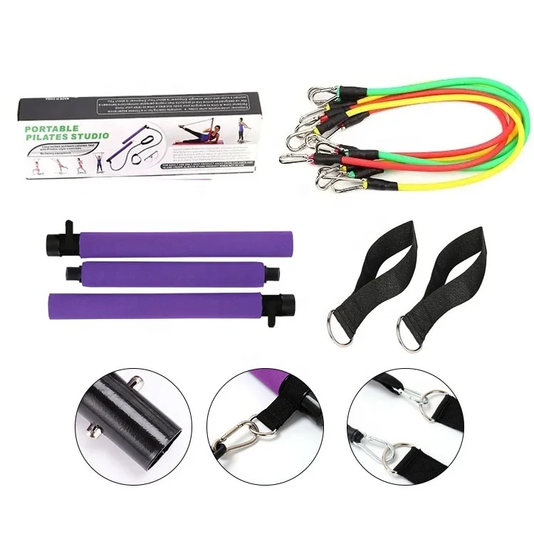 Home Fitness Indoor Portable 3 section high resistance pro yoga pilates indoor fitness bar kit exercise bar with resistance band