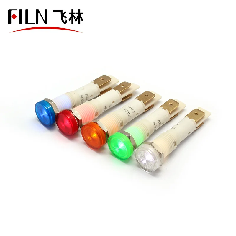 FILN 10mm Hot Sale Plastic Solder Pin Panel 110V 220V pilot lamp Red Green Blue Yellow White 12V 220V 24V  Led Indicator Lights