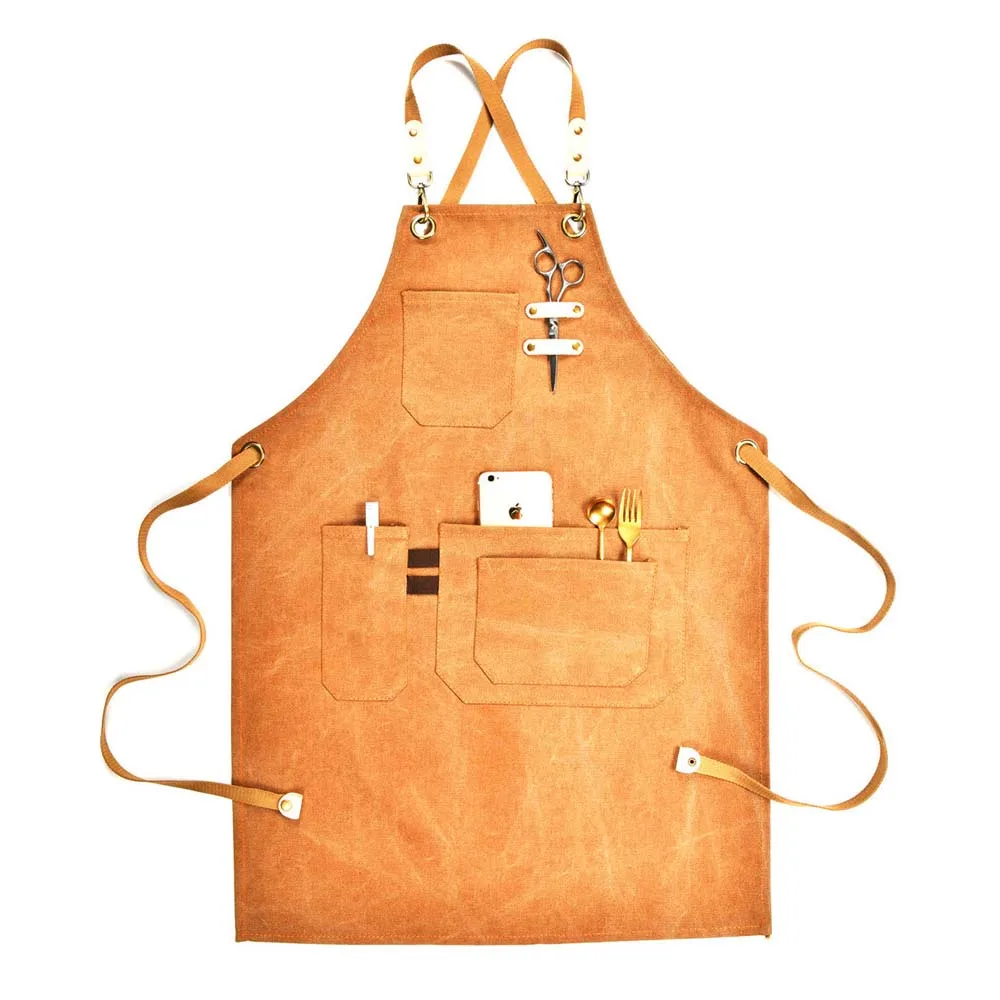 Custom Logo Canvas Chef Cottons Waiter Unisex Uniform Cooking Kitchen Bar Aprons Work Long Commercial Cafe Restaurant Aprons