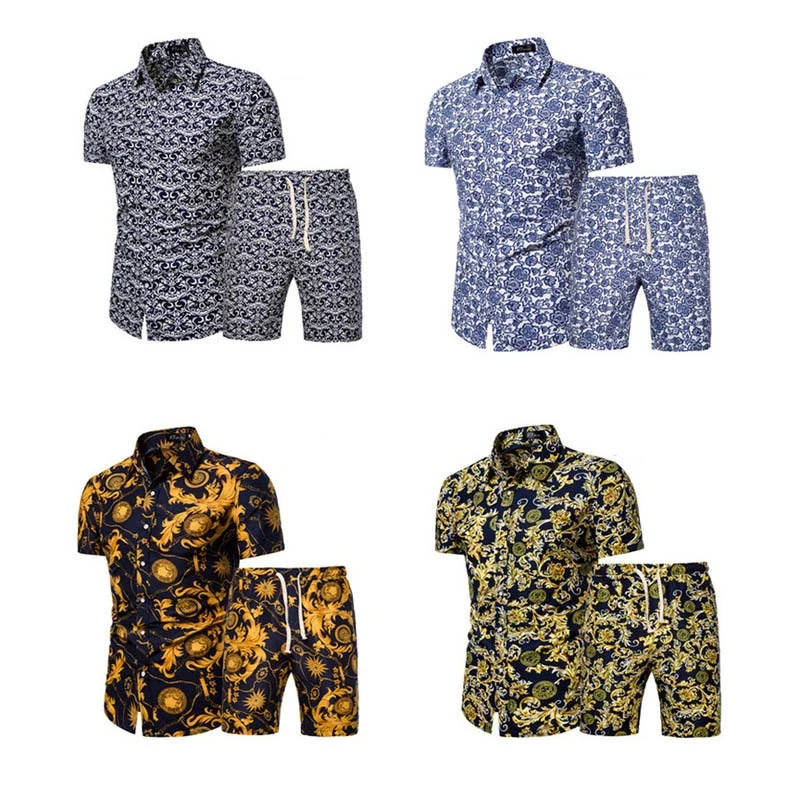 Рубашка и шорты Pro-Win мужские с коротким рукавом, модная Повседневная пляжная одежда, дизайнерская одежда, 2 предмета, на лето