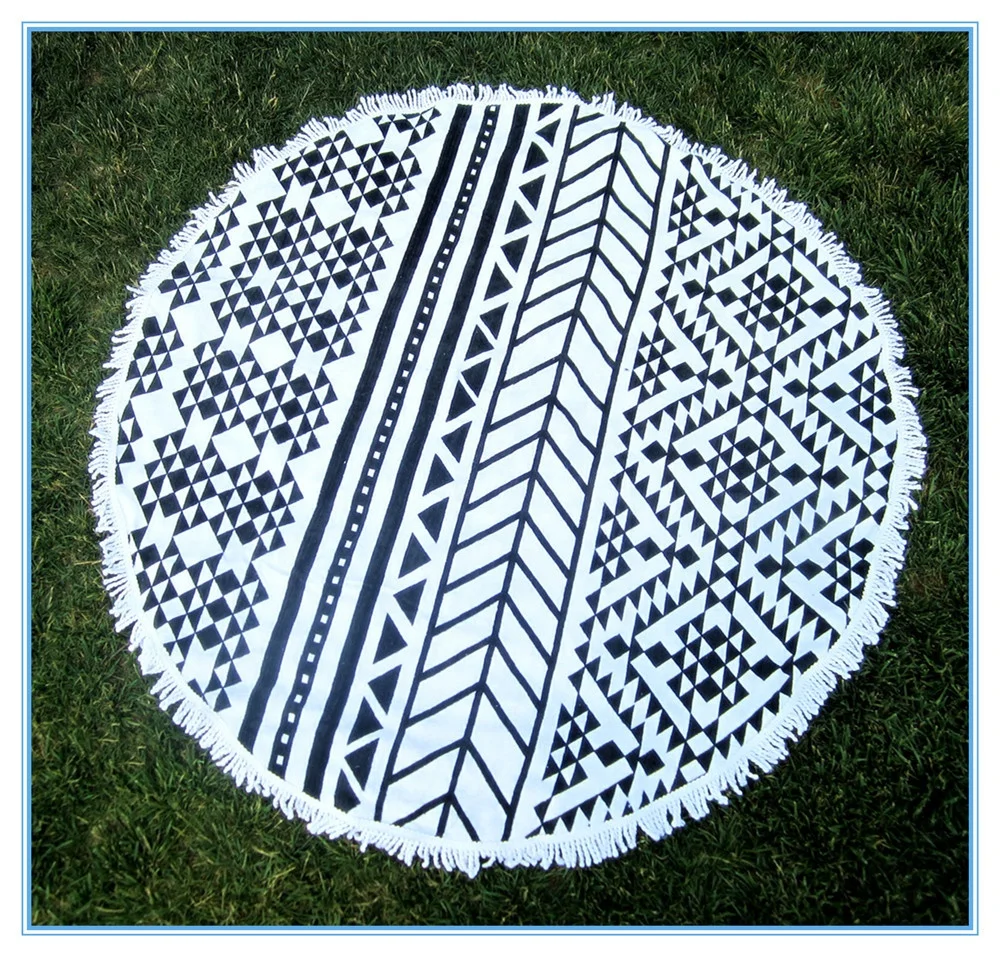150*150cm Custom Round Beach Towel Sand Proof Beach Circle Microfiber Beach Towel With Tassels