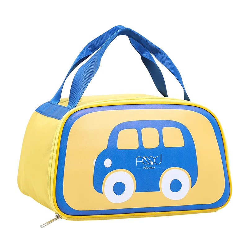 Custom Cute Cartoon Car Design Logo Waterproof Leakproof Aluminum Foil Lining Thermal Insulated Kids Lunch Bag For School Boys