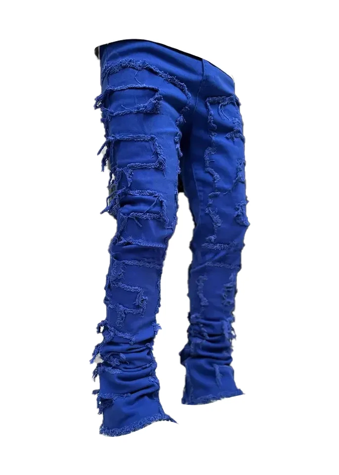 Drop Shipping Mens Denim Pants Plus Size Casual Pattern Ripped Skinny stacked jeans men