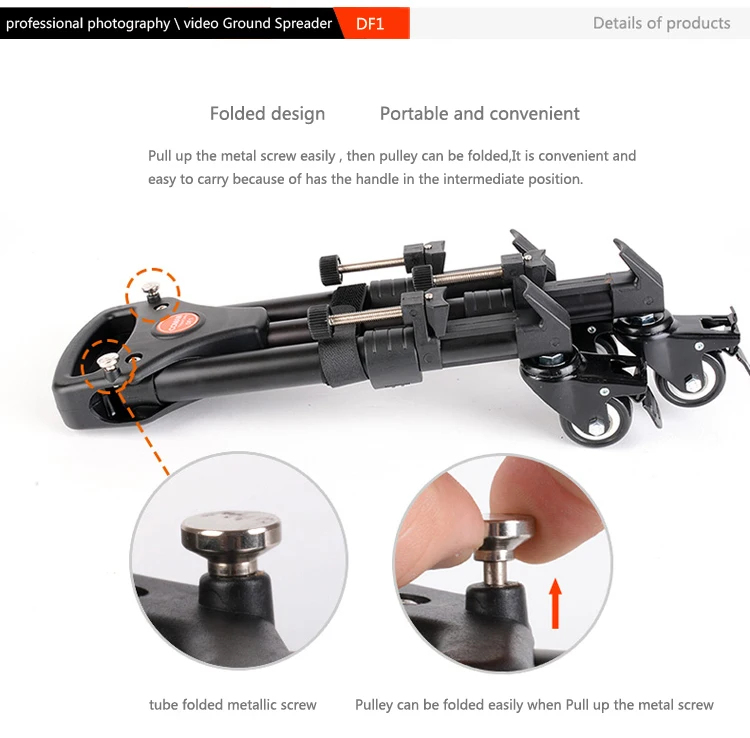 Coman DF1 aluminium video dolly for camera tripod