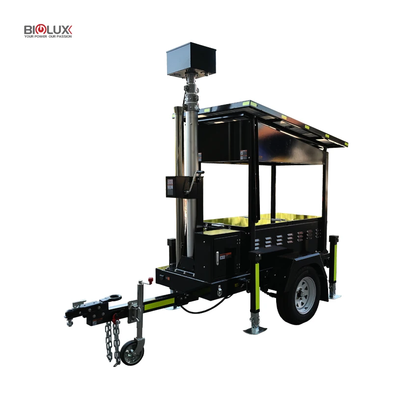 Solar Powered Off-grid Tower Mobile Solar Surveillance CCTV Trailer With 2 Panels