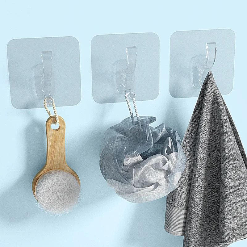 Modern Heavy-Duty Transparent Wall-Mounted Coat Hooks Self-Adhesive Strong Plastic Coat Hanger Hook Bathroom Kitchen Living Room