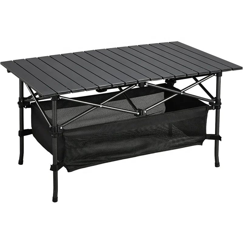 HISPEED Custom Outdoor Lightweight 90x60 Aluminum Picnic Table Wood Grain Roll Foldable Camping Table with Carry Bag