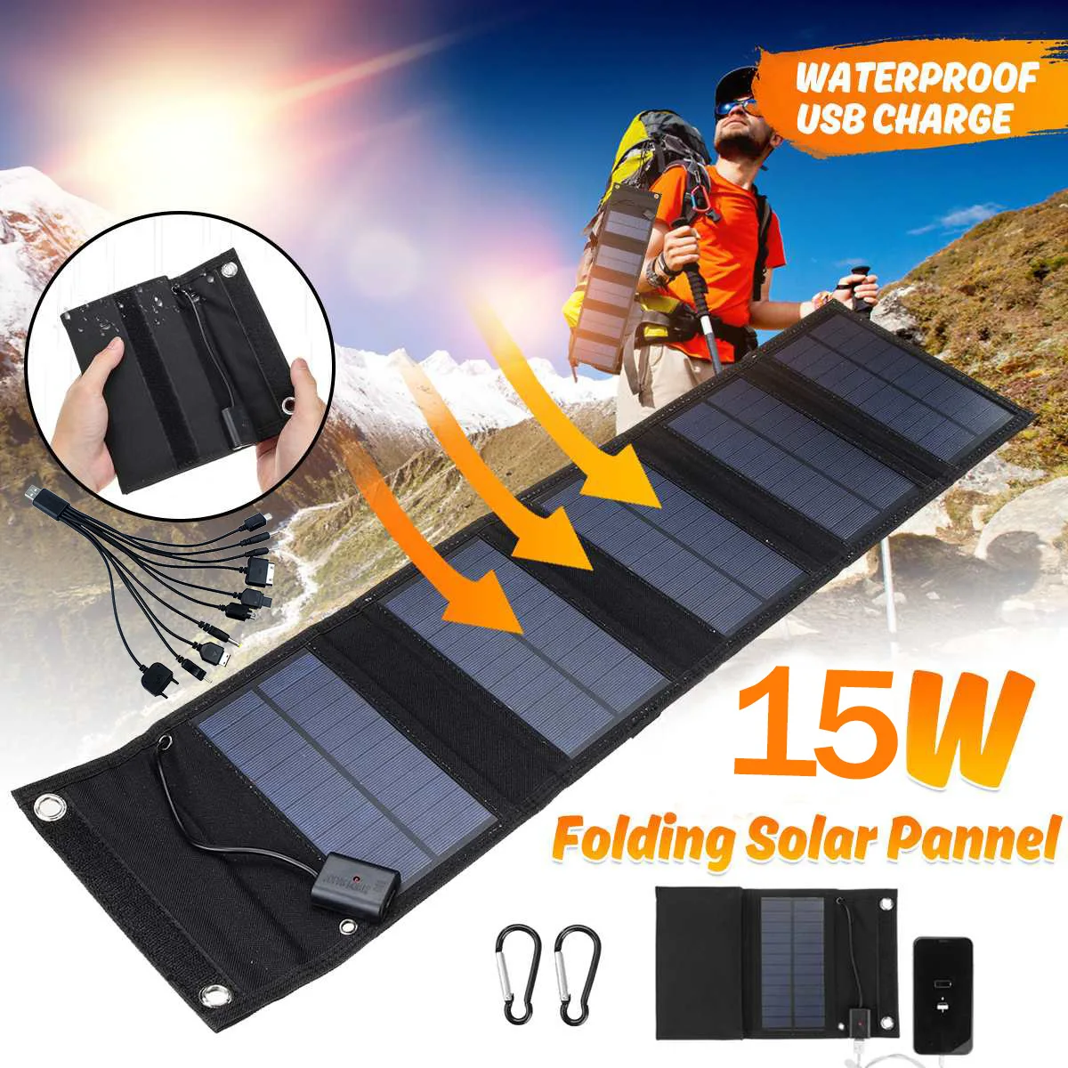 15W 5V Foldable Portable Flexible USB Charging Solar Panel Pano Panneau Solaire Mono Cristallin Mini Power Generator