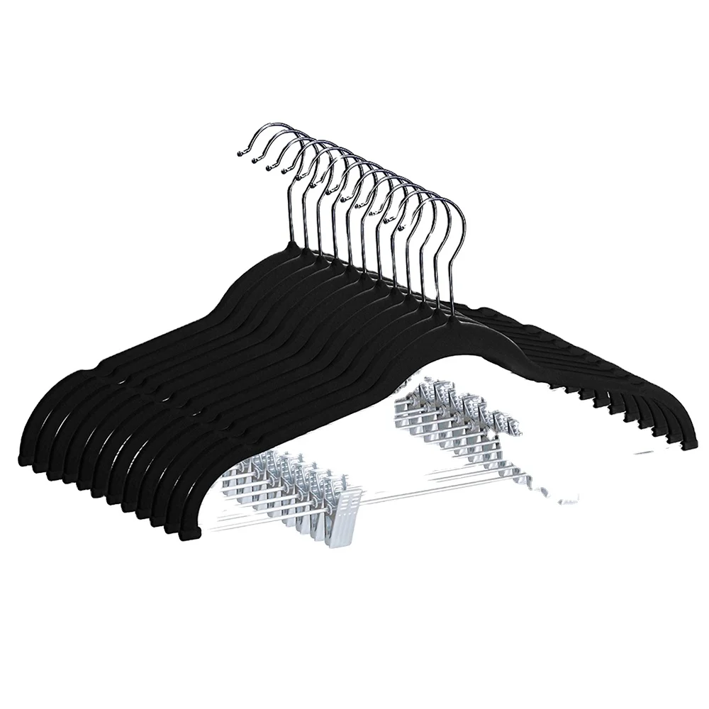 Original Factory Supplier Strong Finger Space Saving Flocked Clips for Clothes Velvet Hanger