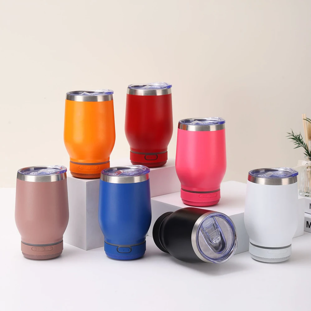 New Design 12oz LED Bluetooth Speaker Wine Tumbler Wholesale Party Cups Stainless Steel 12oz Tumbler with Bluetooth Speaker