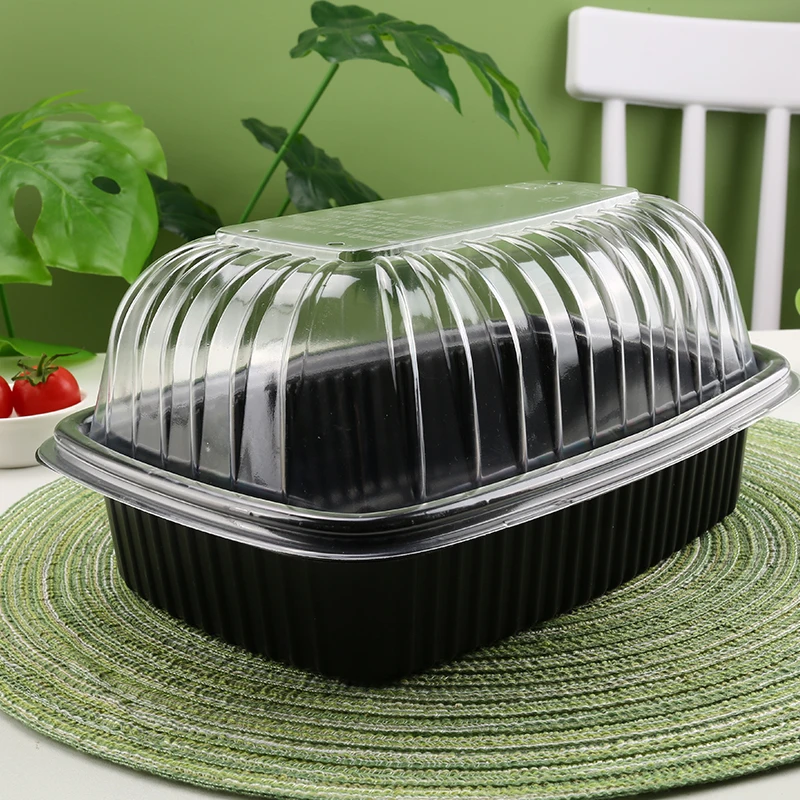 Disposable Microwave Turkey Box Plastic Packing Roast Chicken Turkey Container Black Tray Box With Transparent Cover