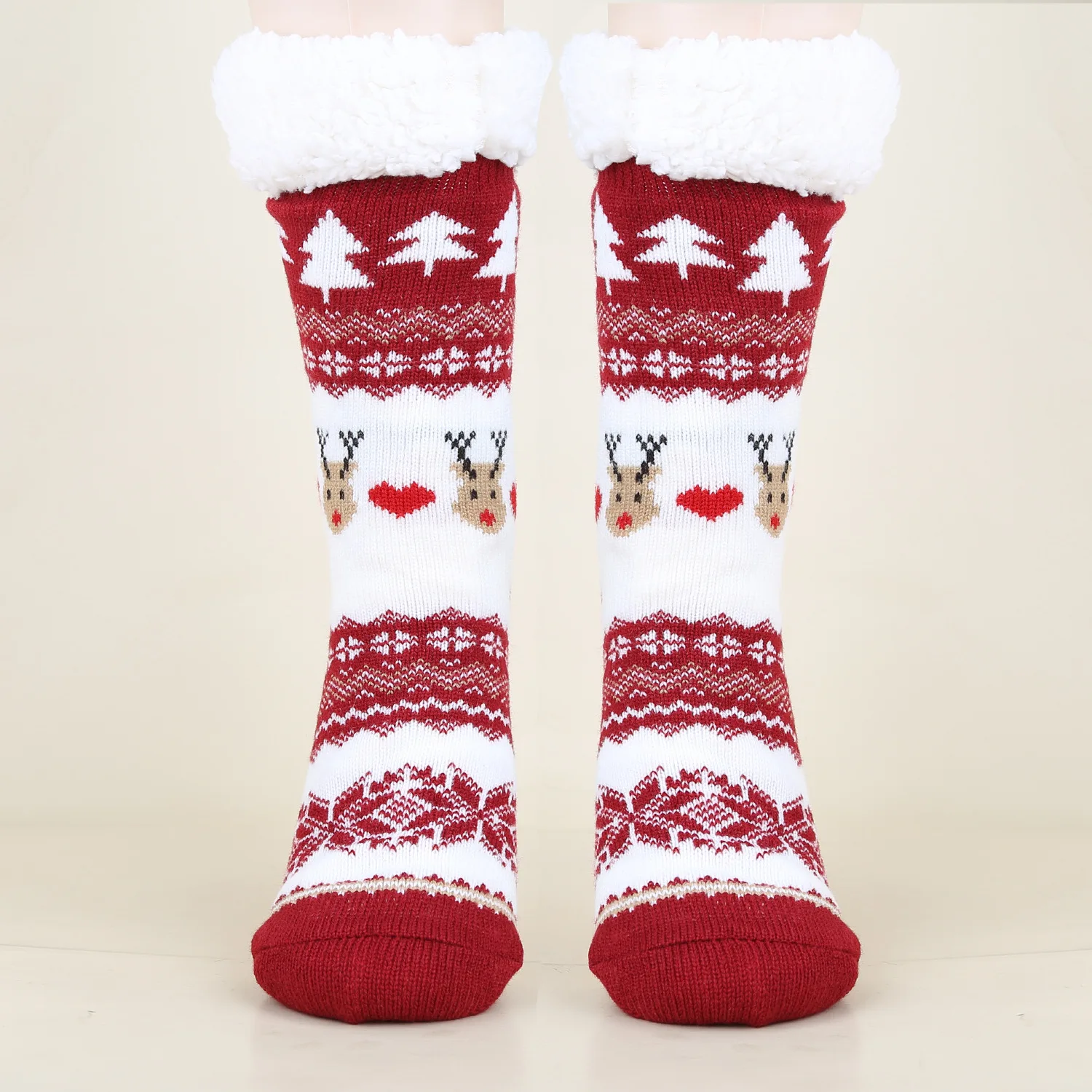 High Quality Custom Christmas Design Winter Warm Fuzzy Slipper Floor Anti Slip Fleece Socks