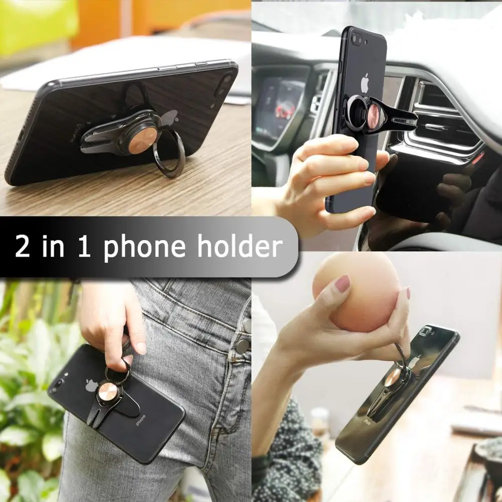 
Cell Phone Ring Holder Stand, 2 in 1 Universal Air Vent Car Phone Mount Metal Finger Ring Grip Mobile Phone Stand 