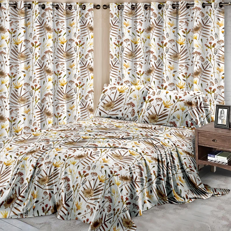 Customized Fabrics Sizes Printed cortinas curtains and bed sheet set 10 pieces Bedding Set Bedsheets Sets