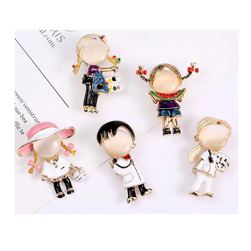 Baby Black Brown Hair Doctor Nurse Brooches For Women Unisex Enamel Hospital Figure Party Office Wholesale Brooches and Pins
