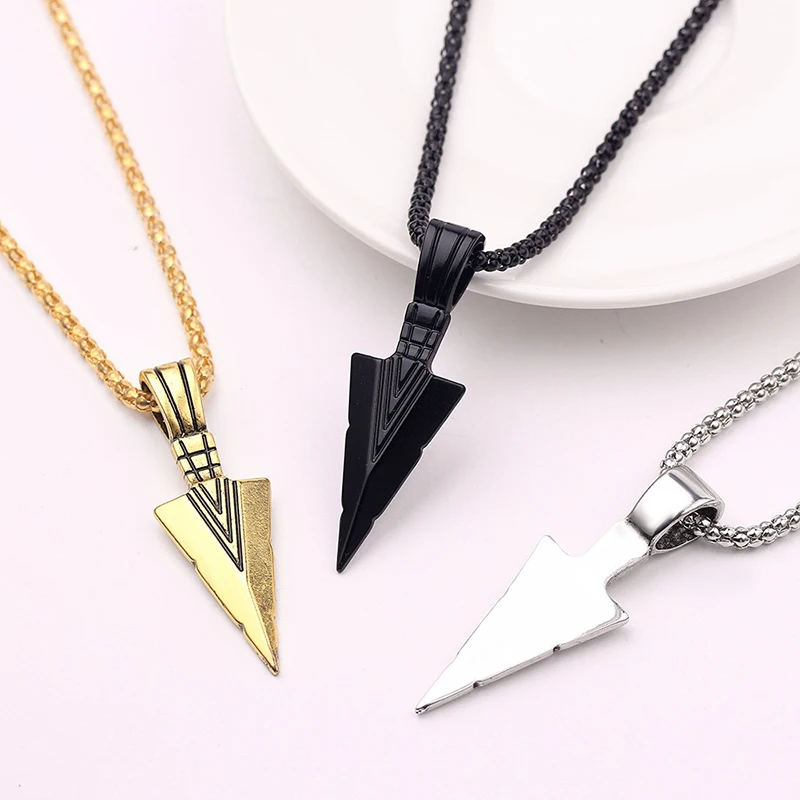 Vintage Stainless Steel Pendant Jewelry Hiphop Long Chain Spearhead Necklace Punk Style Arrowhead Necklace for men