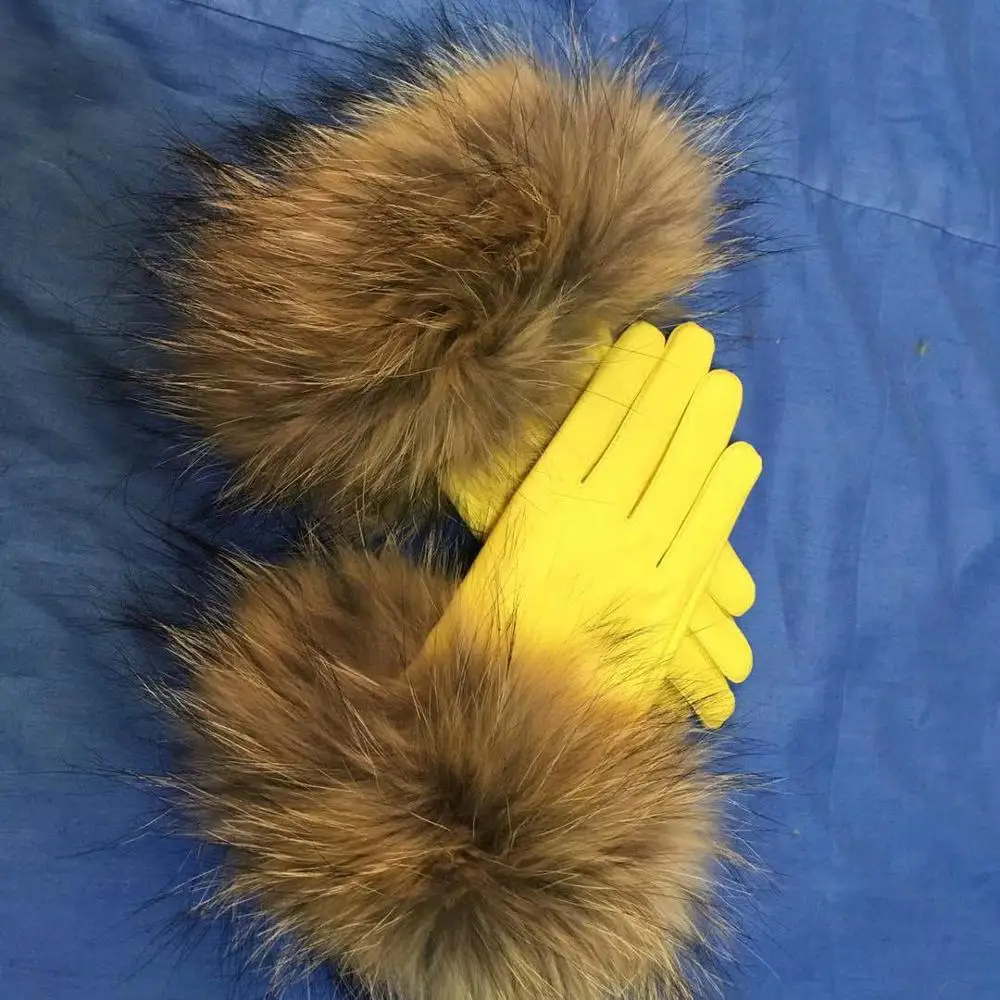 2019 muticolorsuede  real sheep skin leather glove real  fox fur trim
