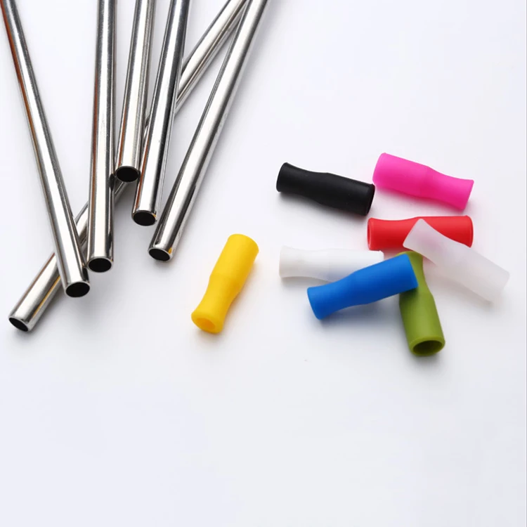 Metal Straws Silicone Tips Colorful Silicone Straw Tip Covers Fit for 6 mm 8mm Wide Stainless Steel Metal Straws