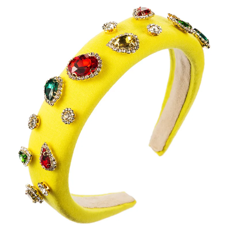  Hot Sale luxury shiny padded diamond Colorful baroque crystal headbands hairbands for