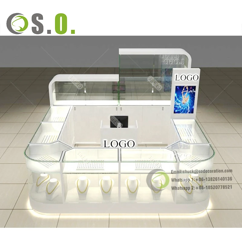 Factory Customized Mall Kiosk Glass Jewelry Showcase Shop Jewellery Kiosk Counter Display Jewelry Kiosk for Sale