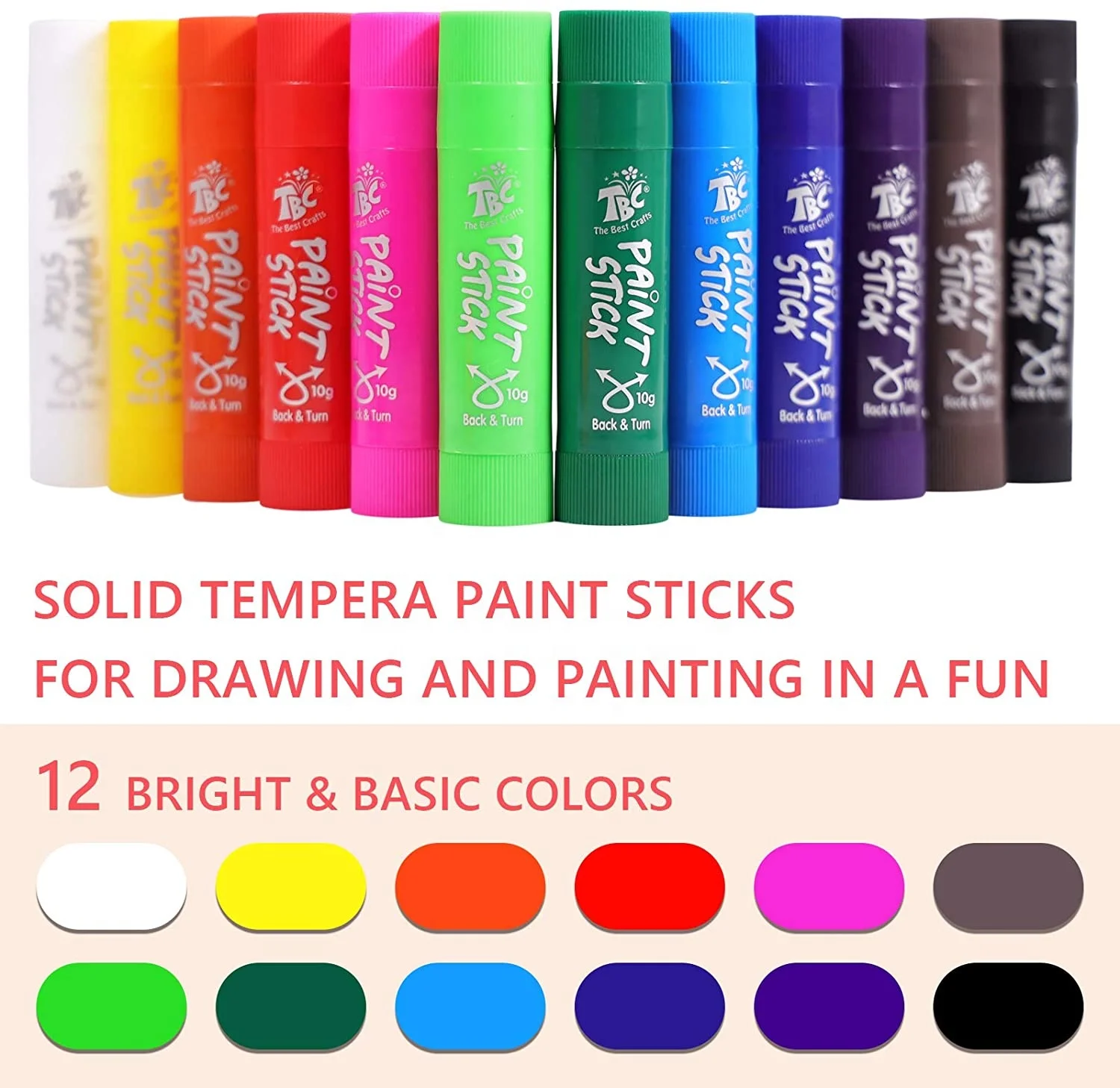 Factory direct sell stock 12 colors quick dry tempera painting sticks for kids crafts