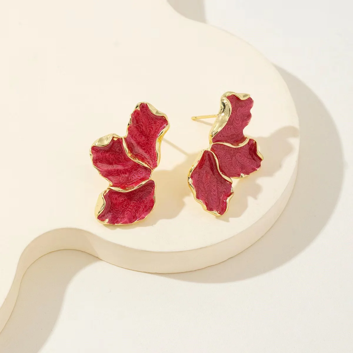 Trendy Jewelry Unique Statement Maple Leaf Flower Drip Oil Earrings Multiple Colors Enamel Irregular Petal Earrings For Women