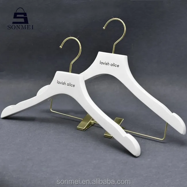 Wood clothes hanger with clips large white wooden coat hanger