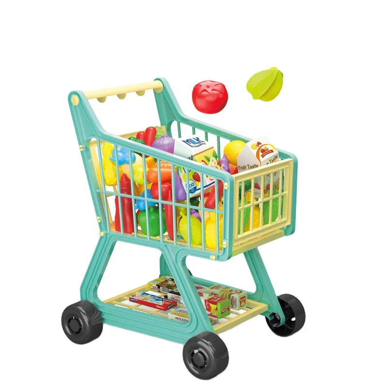 Mini Shopping Cart Toy Kids Grocery Kitchen Food Toy Play Pretend Play Food Accessories Shopping Set Cart for Girls Boys